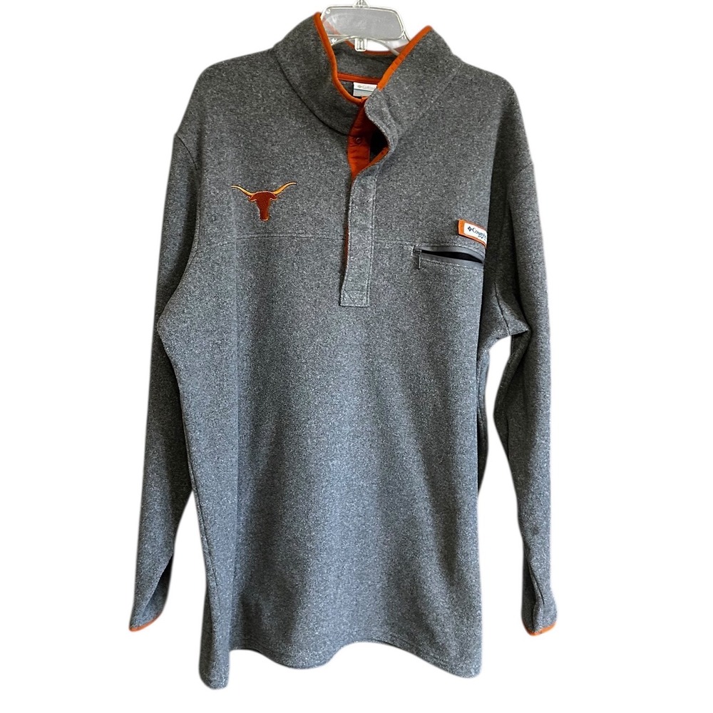 Columbia Charcoal Texas Longhorns College Harborside‎ Fleece 1/4 Snap Jacket XXL